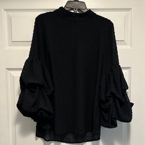 Elegant Black Women's Blouse with Voluminous Sleeves